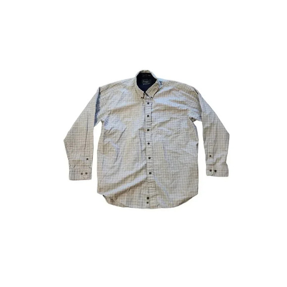 Haggar Generations Tan Blue Plaid Buttons Long Sleeves Cotton Dress Shirt XL - Picture 1 of 5
